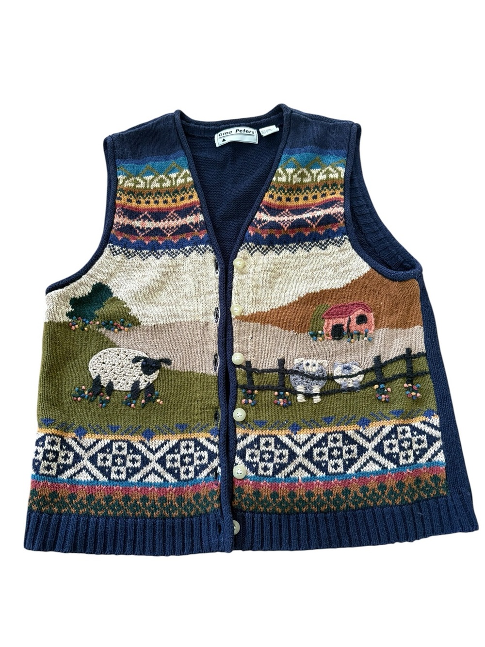 Vintage 90s Gina Peters Countryside Sheep Sweater Vest